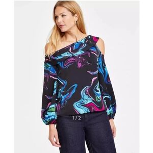 I.N.C. International Concepts Women's Printed Asymmetrical One-Shoulder Top NWT